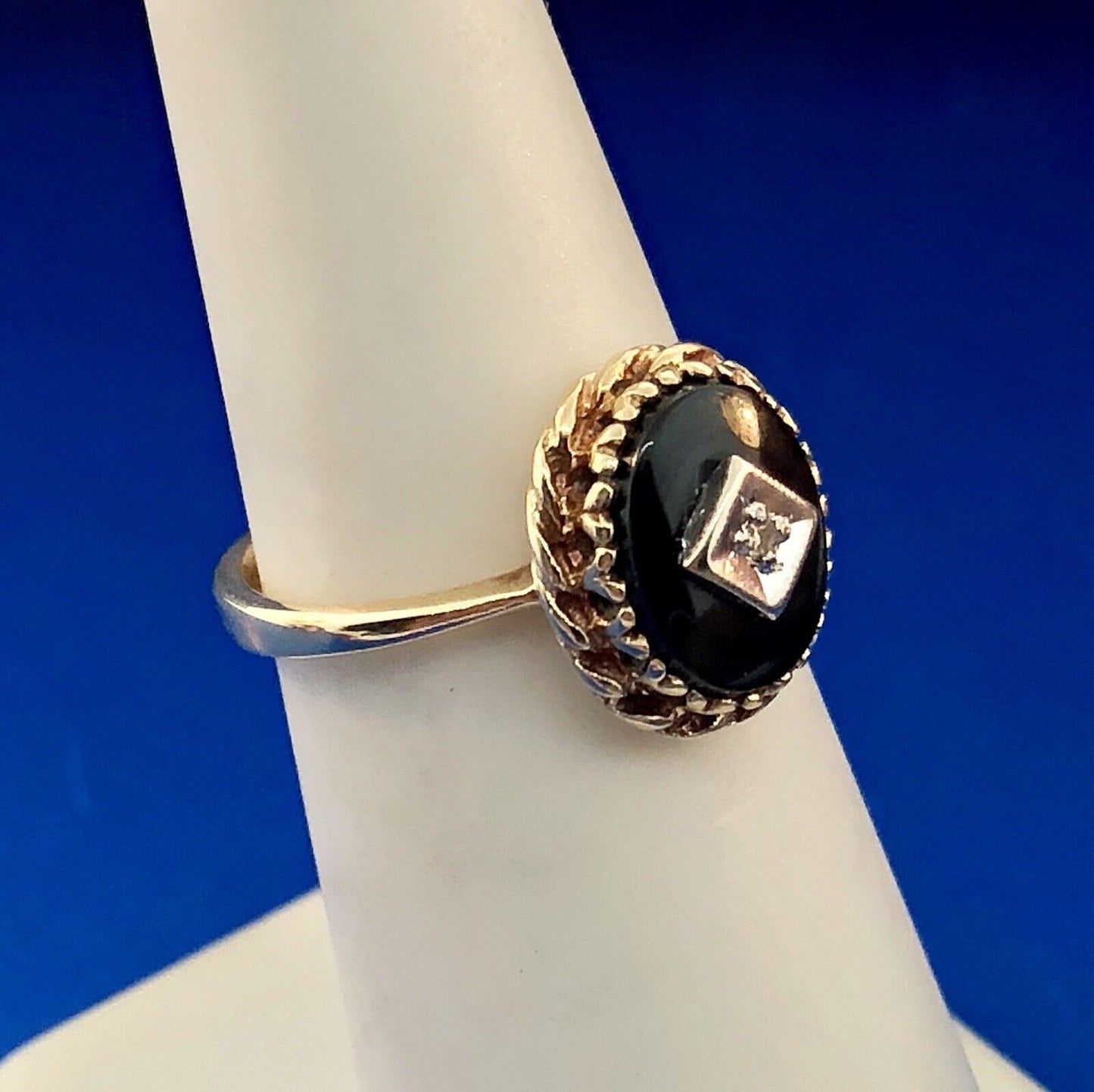 Art Deco Art Nouveau 10K Yellow Gold Black Onyx Diamond Cocktail Ring