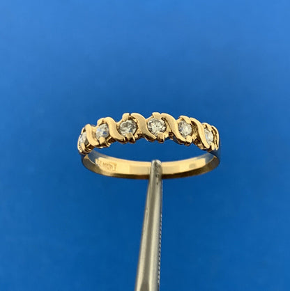 Designer 14k Yellow Gold Round Cut White Diamond Prong Band Ring Size 5.75