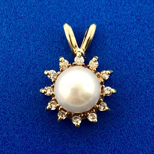 Designer 14K Yellow Gold Genuine Solitaire Pearl Diamond Wedding Bridal Pendant