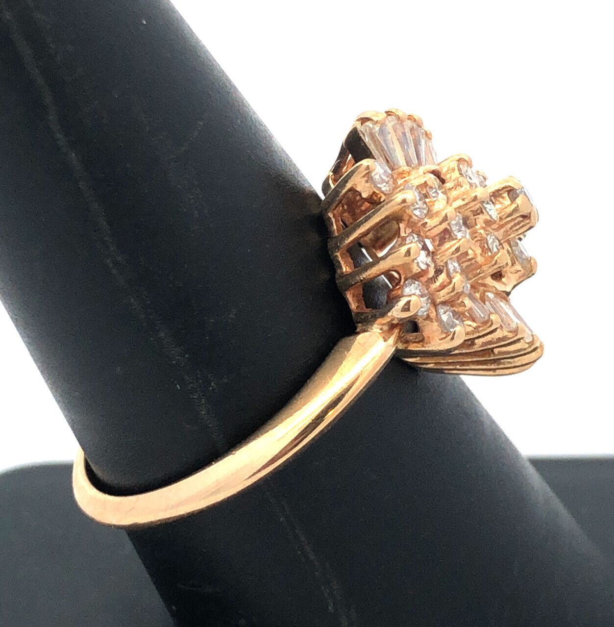 Designer 14K Yellow Gold Diamond Waterfall Cluster Statement Cocktail Ring