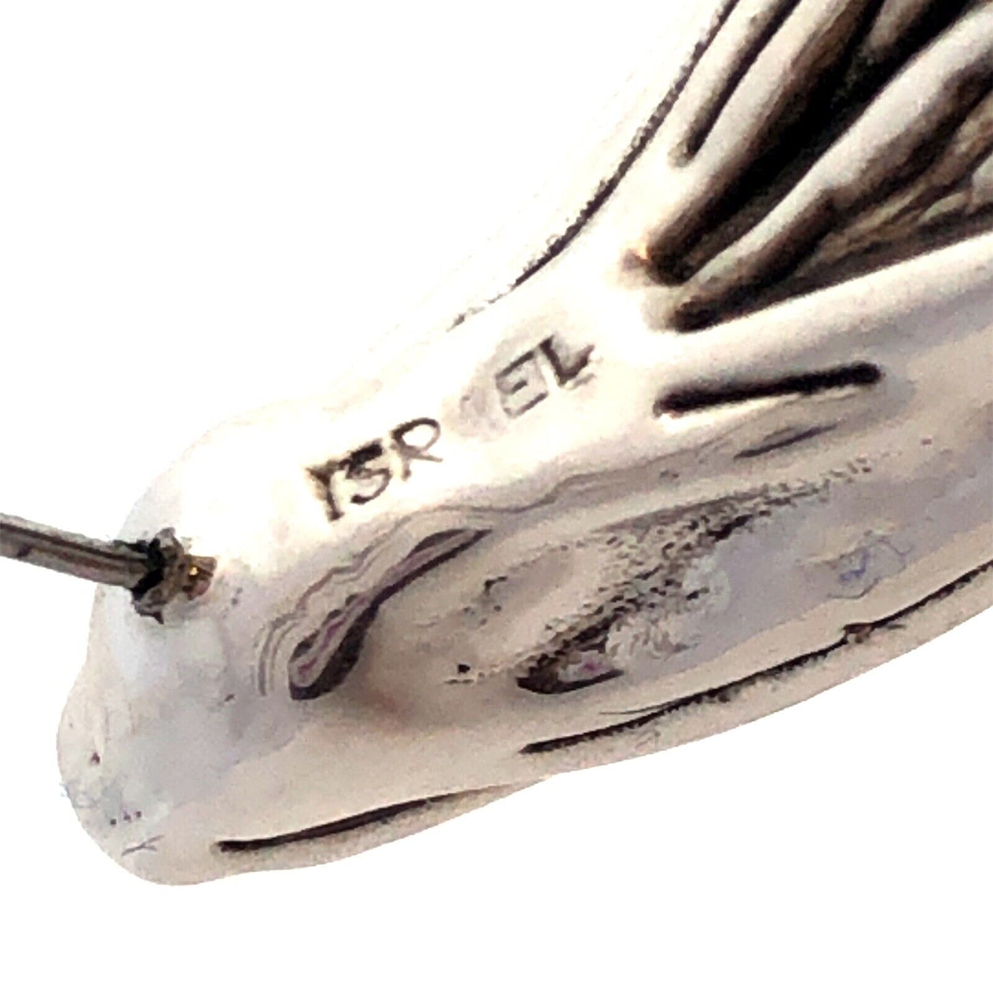 Estate Sterling Silver Textured Ribbed Modernist Drop Dangle Half Hoop Earrings