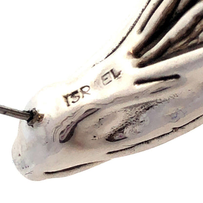 Estate Sterling Silver Textured Ribbed Modernist Drop Dangle Half Hoop Earrings