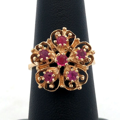 Designer 14K Yellow Gold Pink Tourmaline Flower Cluster Statement Cocktail Ring