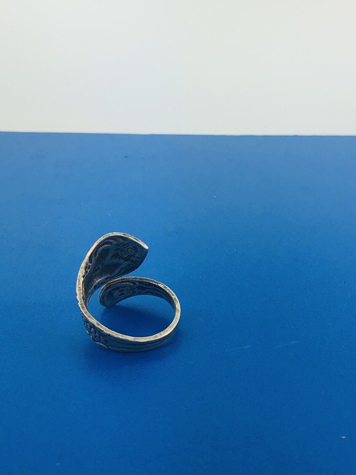 Vintage Sterling Silver 925 Floral Design Bypass Spoon Adjustable Ring