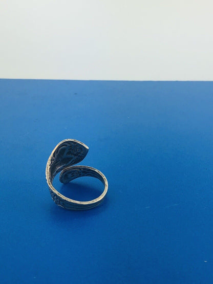 Vintage Sterling Silver 925 Floral Design Bypass Spoon Adjustable Ring