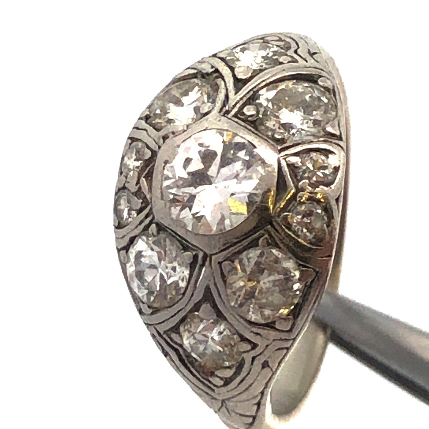 Vintage Platinum Round Diamond Cluster Anniversary Ring