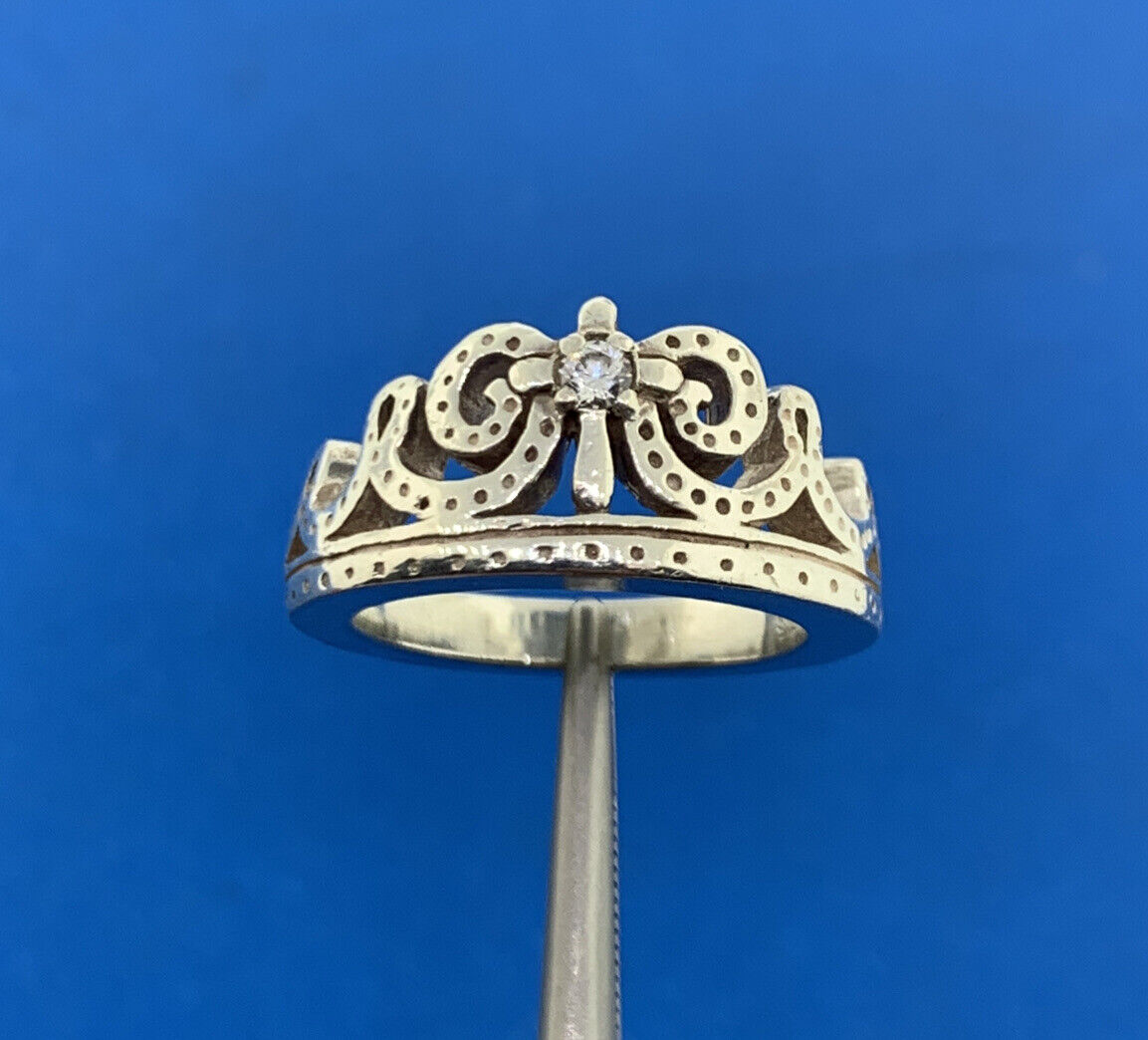 Retro Sterling Silver 925 Cubic Zirconia CZ  Princess Queen Diva Crown Band Ring