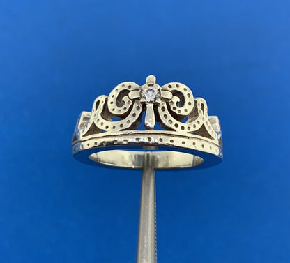 Retro Sterling Silver 925 Cubic Zirconia CZ  Princess Queen Diva Crown Band Ring