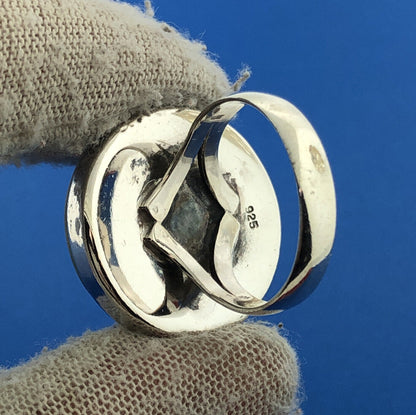 Sterling Silver 925 Brown White Abalone Shell Spiral Circle Ring Size 7.75