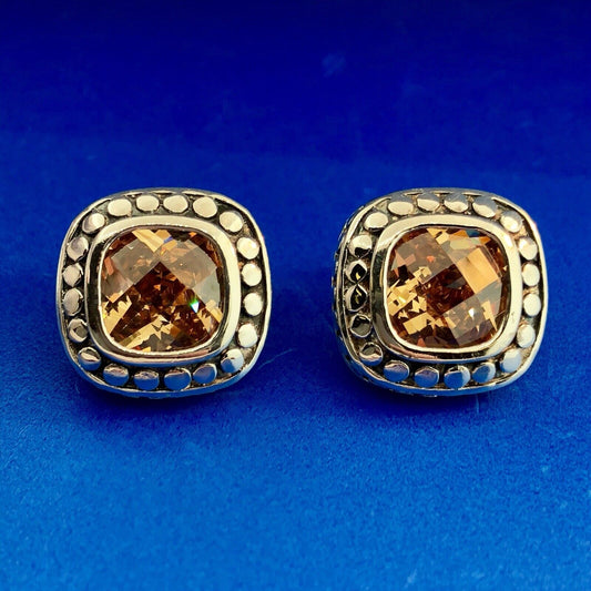 Sterling Silver 925 Citrine Pebble Snake Skin November Anniversary Stud Earrings