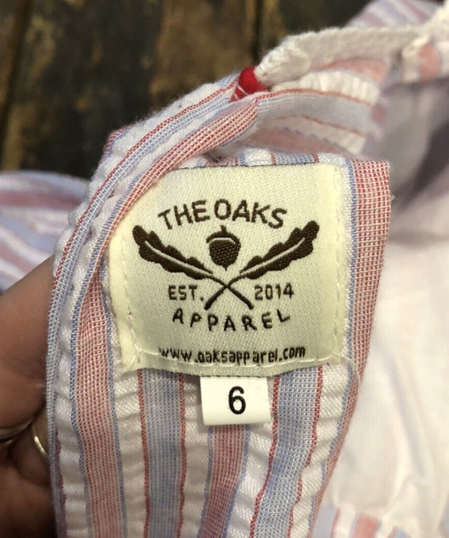 The Oaks Apparel Company Red White Blue Seersucker Girls Size 6 Lined Sundress
