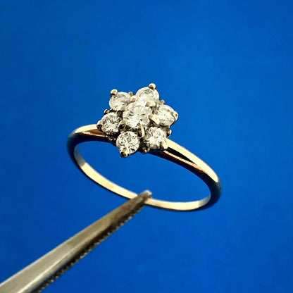 Vintage 14K Yellow Gold Diamond Floral Cluster Engagement Anniversary Ring