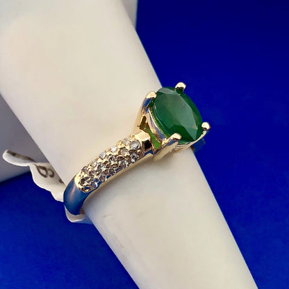 Designer 14K Yellow Gold Emerald Diamond Engagement Cocktail Statement Ring
