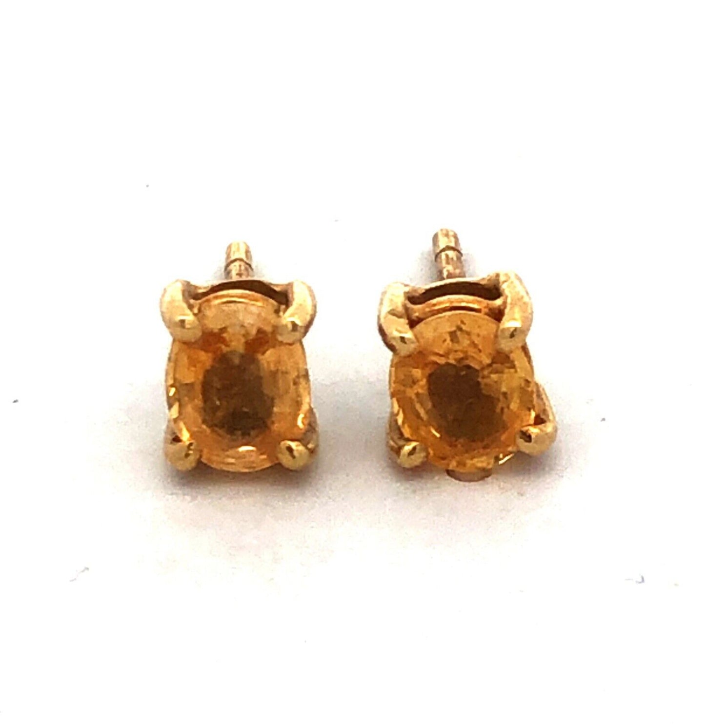 18K Yellow Gold Oval Citrine November Anniversary Stud Earrings