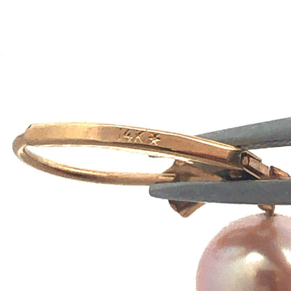 Designer 14K Yellow Gold Round Pink Pearl Beaded Dangle Earrings