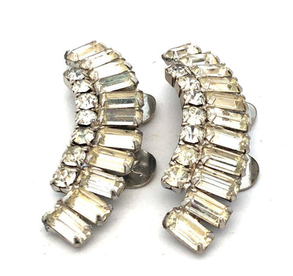 Retro Silver Tone Rhinestone Statement Shoe Clips