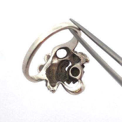 Vintage Harley Davidson 925 Sterling Silver Black Onyx Cabochon  Floral  Ring