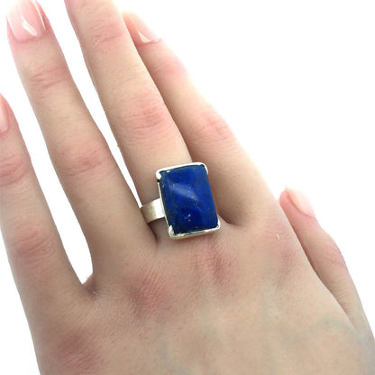 Vintage 925 Sterling Silver Rectangle Lapis Lazuli Bezel Ring
