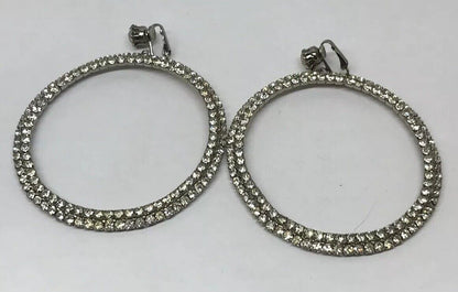Haute Couture Runway Silver Tone Bezel Set Rhinestone Statement Hoop Earrings