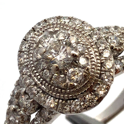 Designer GDM 14K White Gold Round Diamond Cluster Halo Oval Engagement Ring