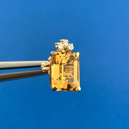 Gorgeous 14k Yellow Gold Emerald Cut Orange Citrine Diamond Accent Stud Earrings