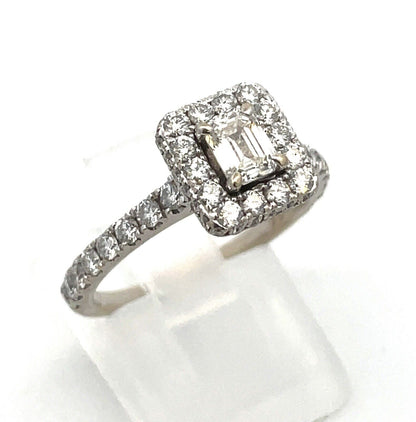 Designer Neil Lane 14K White Gold Emerald Cut Diamond Halo Engagement Ring