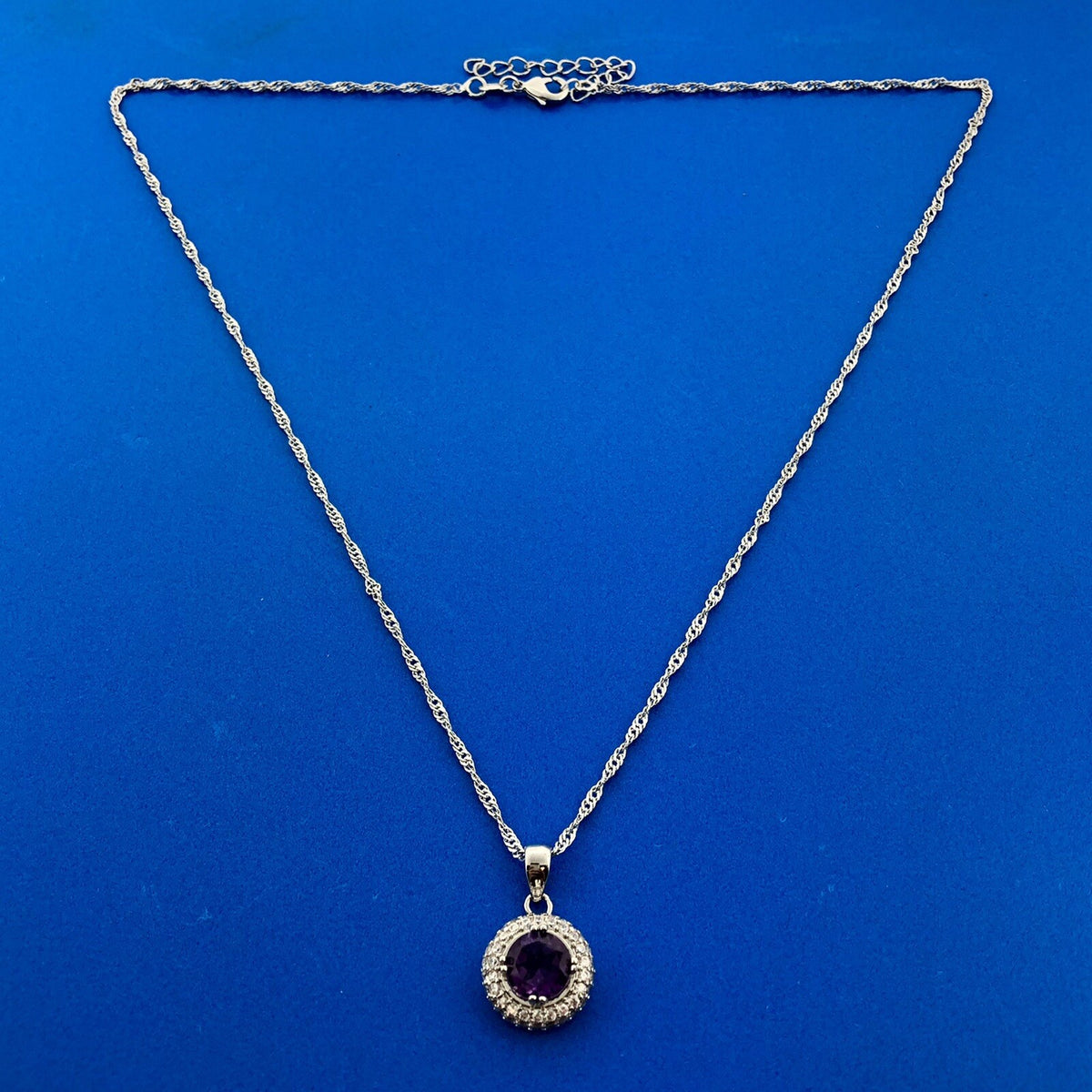 Gold Coast Platinum Plated Amethyst Cubic Zirconia Button Pendant Necklace