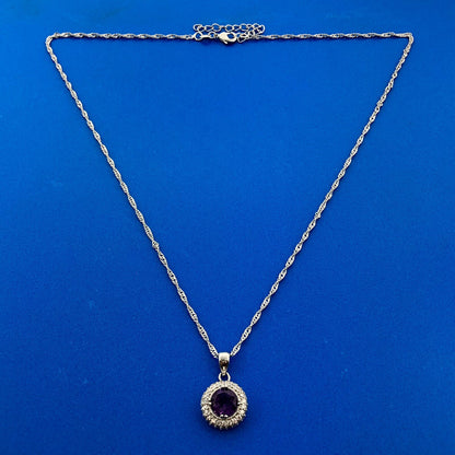 Gold Coast Platinum Plated Amethyst Cubic Zirconia Button Pendant Necklace