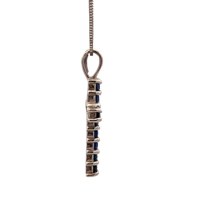 Designer 14K White Gold Blue Sapphire Diamond Pave Cross Pendant Necklace