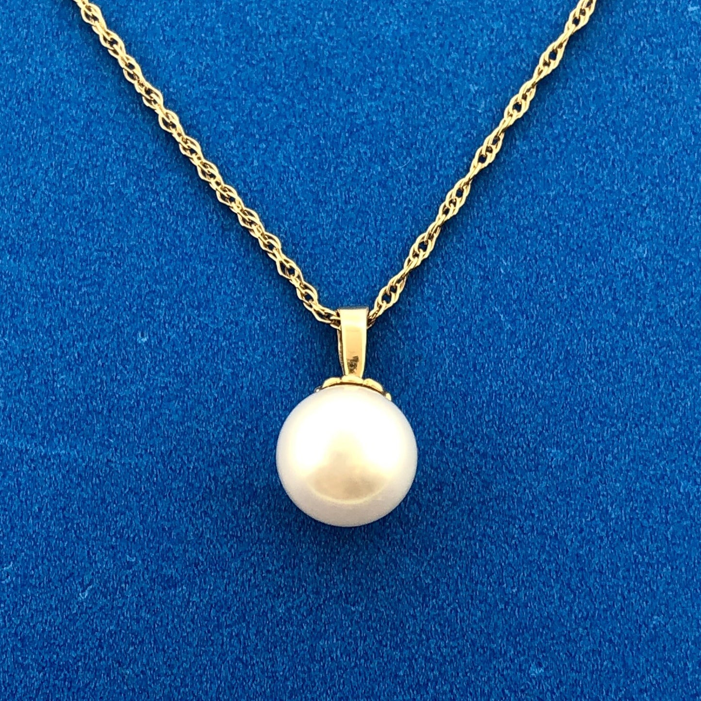 Designer IPS 14k Yellow Gold White 7.34 mm Pearl 18" Double Oval Link Necklace