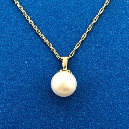 Designer IPS 14k Yellow Gold White 7.34 mm Pearl 18" Double Oval Link Necklace