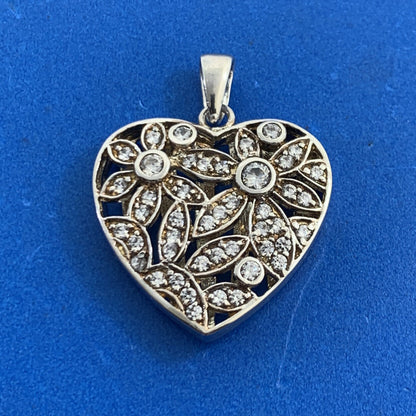 Designer DBJ Cubic Zirconia 925 Sterling Silver Floral Heart Pendant