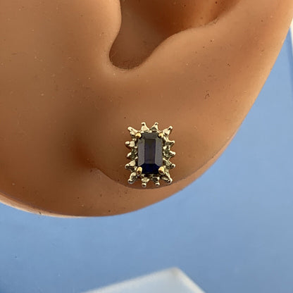 OHM 10K Yellow Gold Sapphire Diamond September Anniversary Stud Earrings