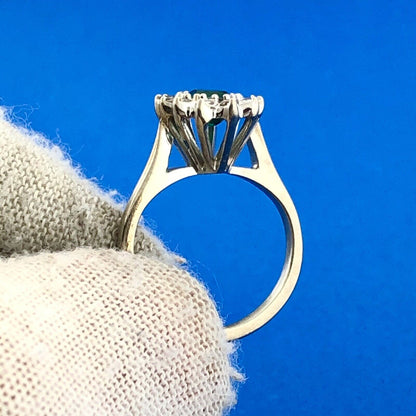 Gorgeous 14k White Gold Marquise Cut Emerald Diamond Accent Ring Size 2.75