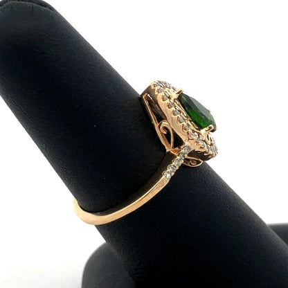 Estate 10K Yellow Gold Pear Cut Emerald Diamond Halo Engagement Ring