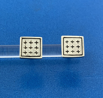 Vintage 925 Sterling Silver Checkerboard Cross Square Disc Stud Earrings