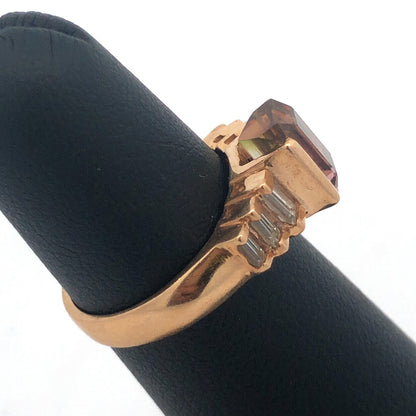 Vintage 14K Yellow Gold Watermelon Tourmaline Diamond Waterfall Cocktail Ring