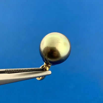 Designer 18K Yellow Gold Black Gray Pearl Solitaire Charm Pendant 9.8mm