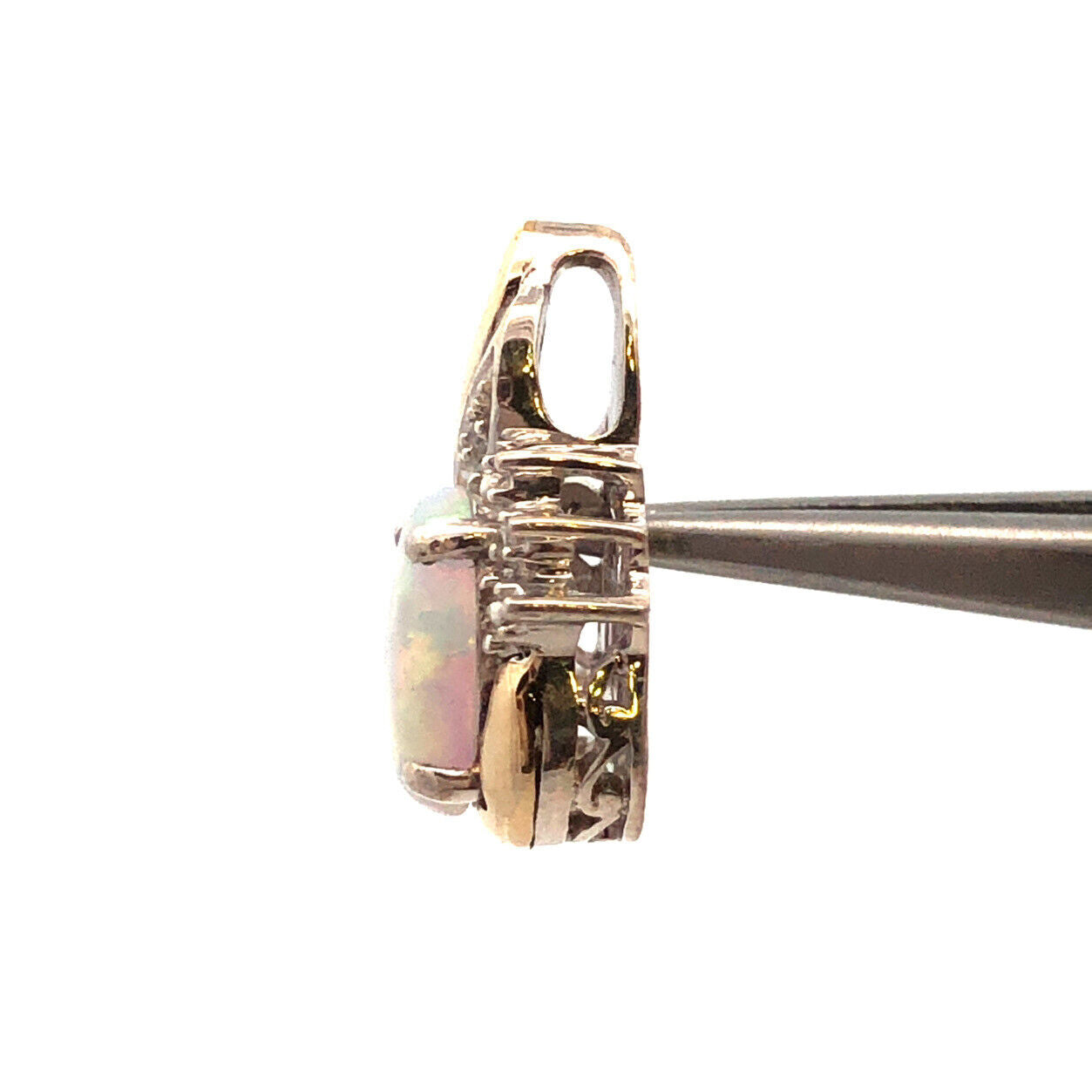 Designer 925 Sterling Silver 10K Gold Opal Diamond Petite Pendant