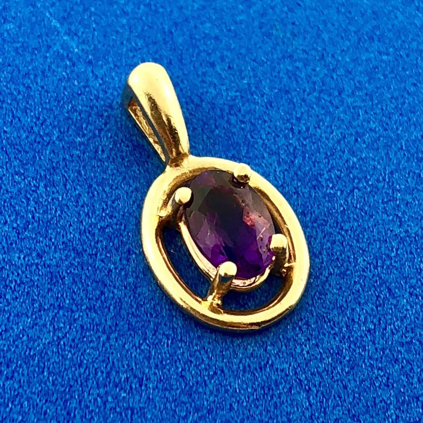 Modernist 14K Yellow Gold Oval Amethyst February Anniversary Pendant