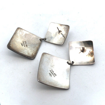 Vintage Taxco TT-44 925 Sterling Silver Turquoise Concho Dangle Stud Earrings