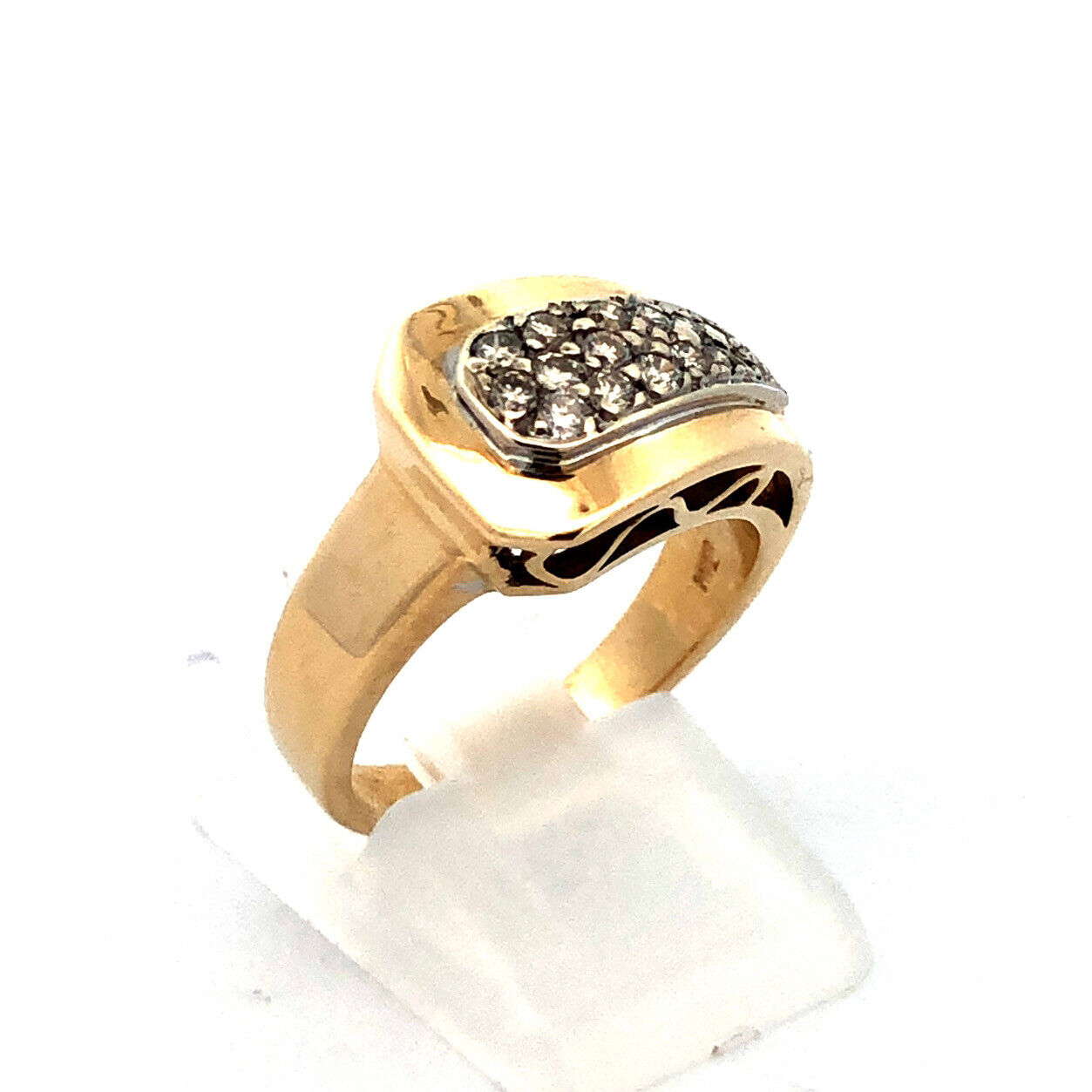 Designer 14K Yellow Gold Diamond Modernist Anniversary Buckle Ring