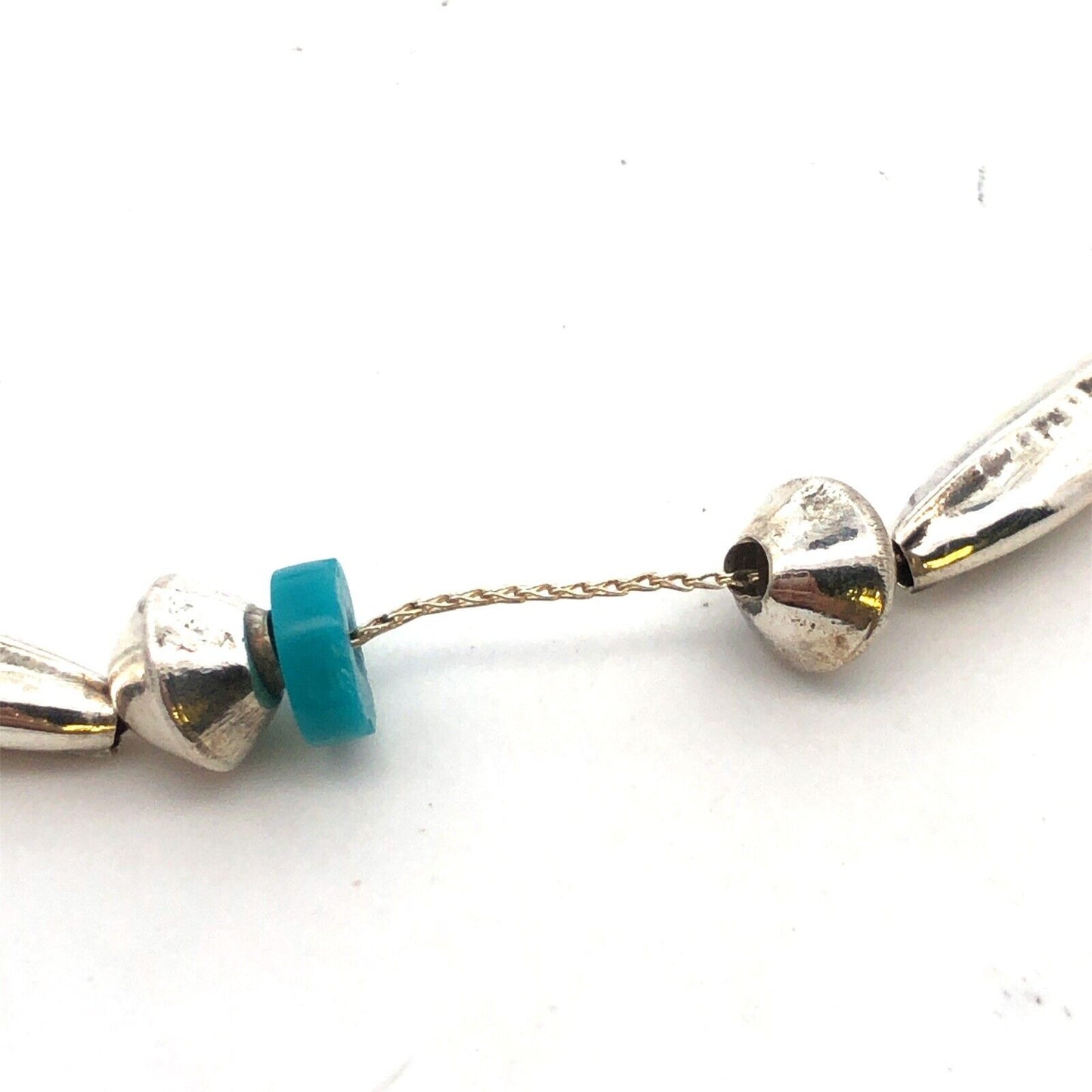 Vintage Native American Old Pawn 925 Sterling Silver Turquoise Beaded Necklace