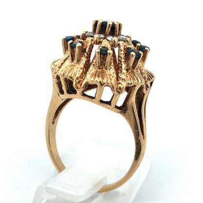 Retro 14K Yellow Gold Sapphire Diamond September Anniversary Princess Harem Ring