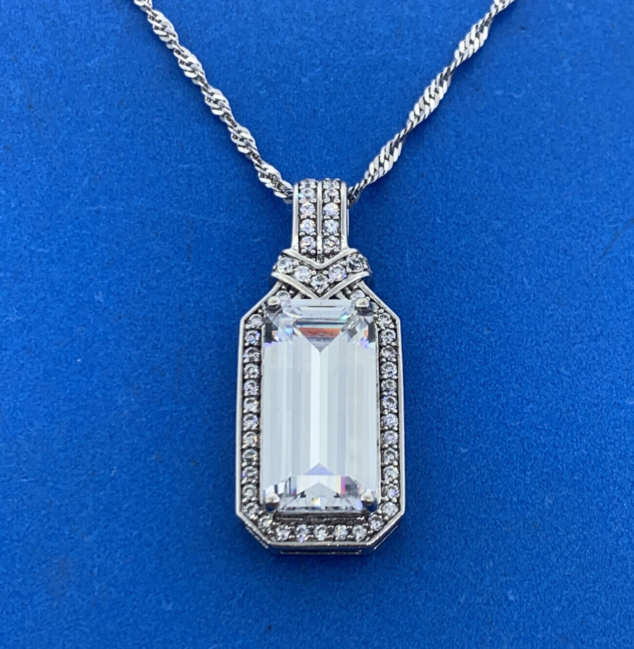 Designer Sterling Silver Diamonique Cubic Zirconia Statement Pendant Necklace