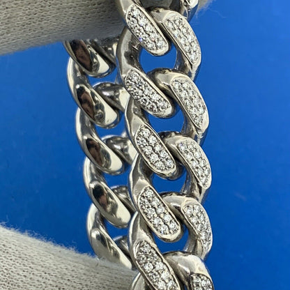 Custom 10K White Gold Diamond Encrusted Cuban Link Heavy Bracelet