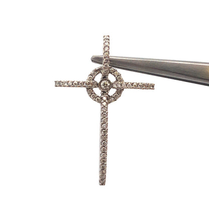 Designer 14K White Gold Pave Diamond Modernist Religious Cross Pendant