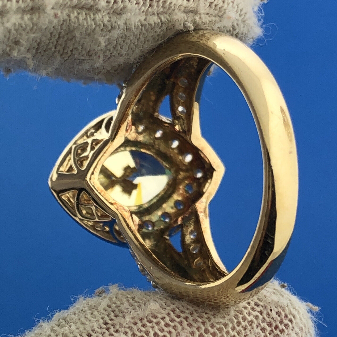 Designer Sterling Silver 925 Vermeil Lemon Cubic Zirconia Statement Size 9 Ring