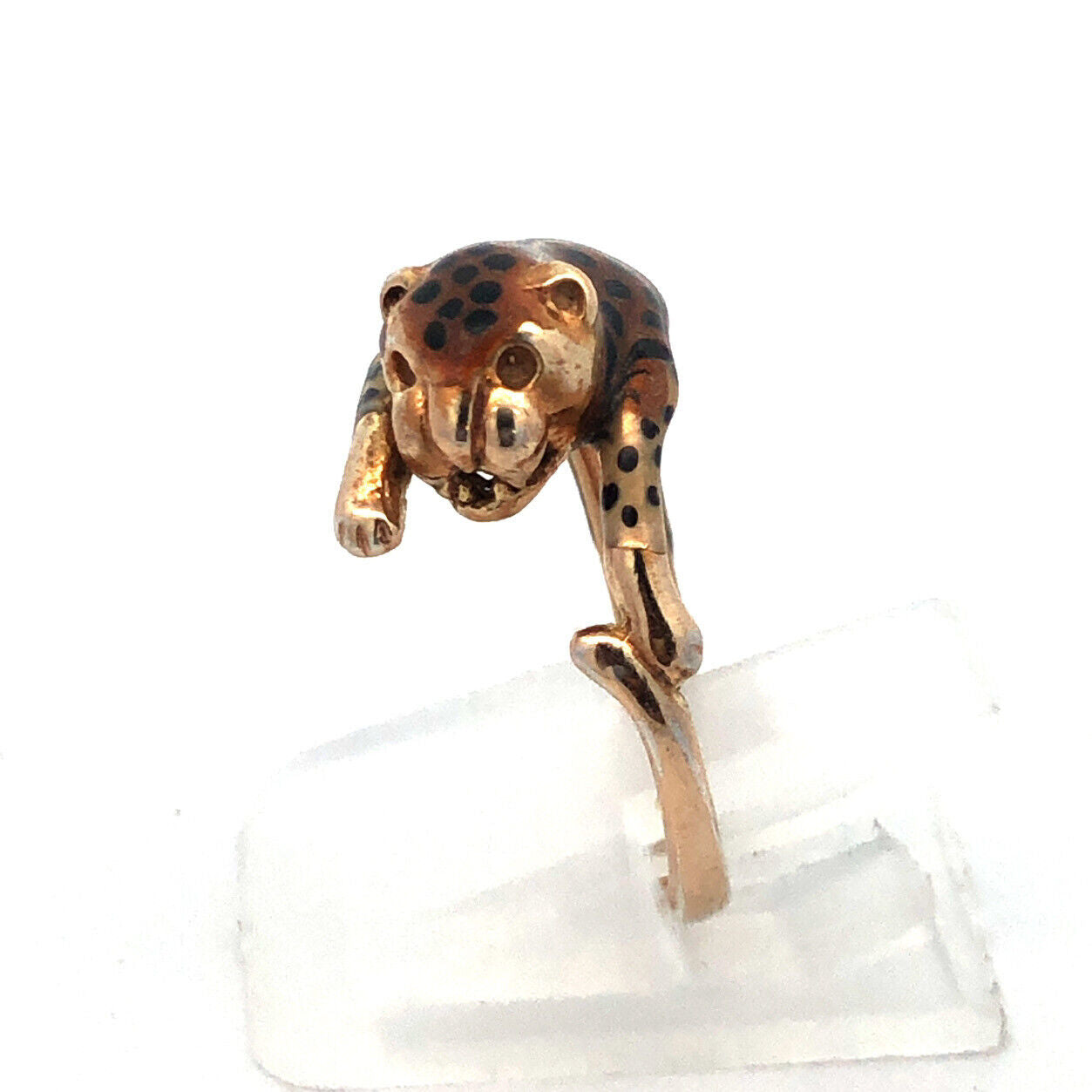 Designer SLC 925 Sterling Silver Yellow Gold Enamel 3D Cheetah Ring