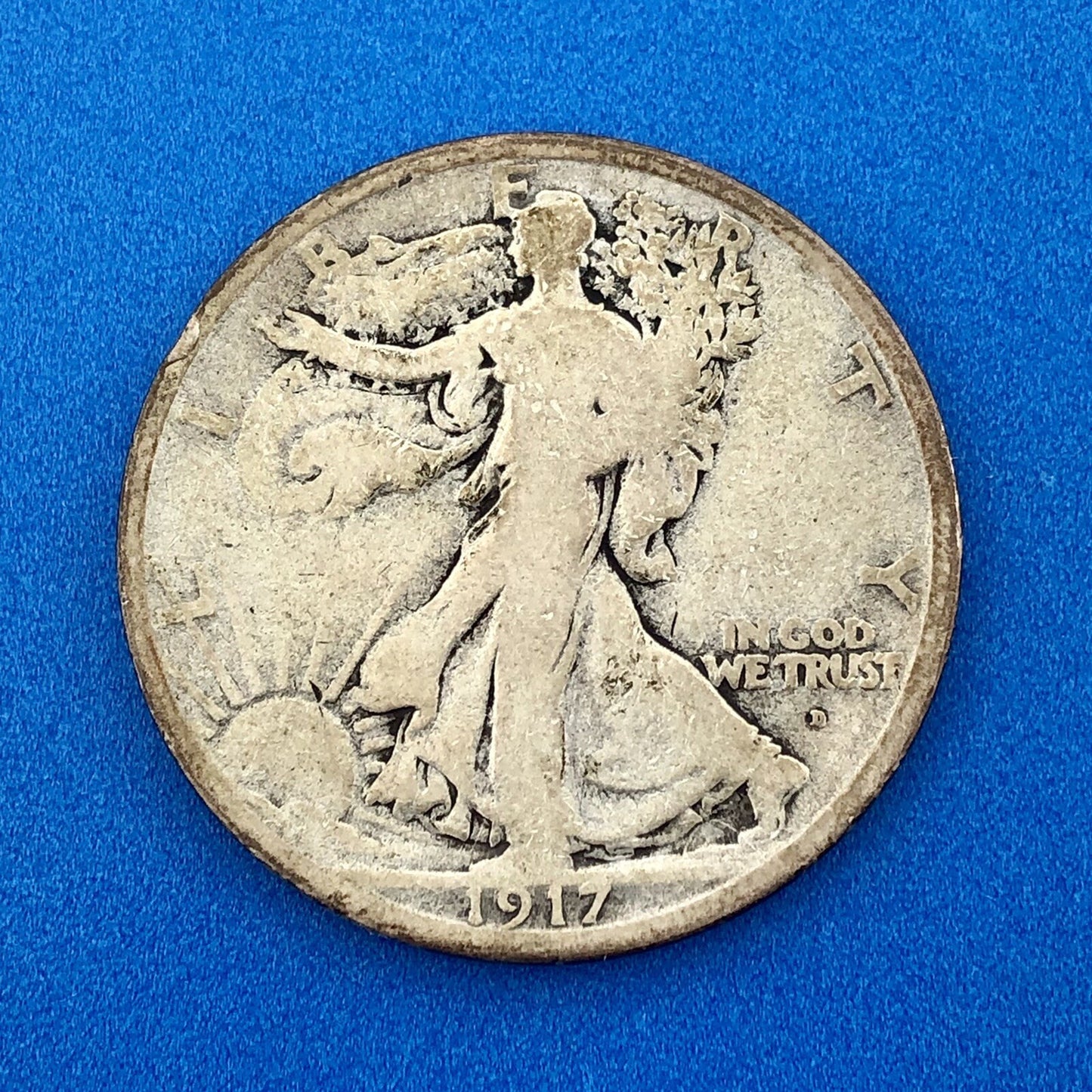 1917 D Obverse Walking Liberty Silver Half Dollar 50c Key Date Denver Coin